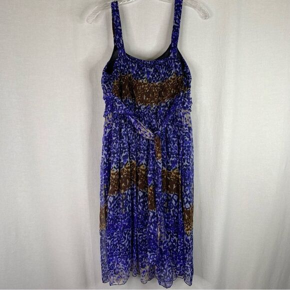 California Woman Blue Brown Leopard Animal Print Sleeveless Summer Dress L - Picture 5 of 9